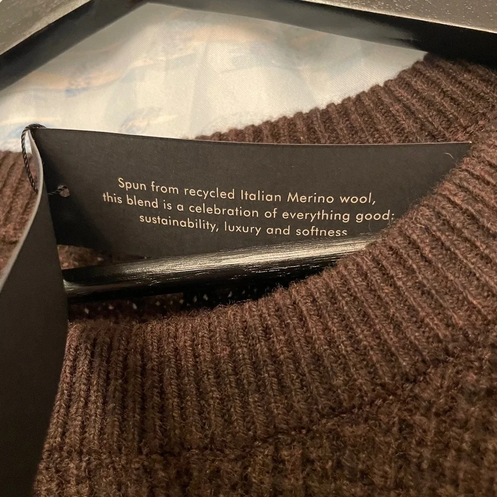 Banana Republic Italian Merino Wool Blend Waffle Knit Sweater Brown Mens XL Y2K